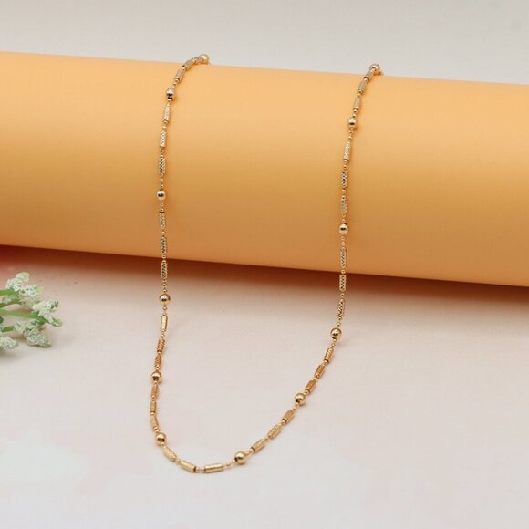 Rose Gold Beaded Chain Necklace with Elegant Textured Detailing, XPNL0217 - Picture 6 of 11
